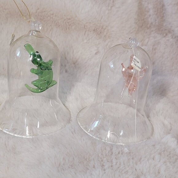 5 VTG Clear Glass Bells with Wooden / Glass Figurines Inside Christmas Ornaments - Picture 9 of 11
